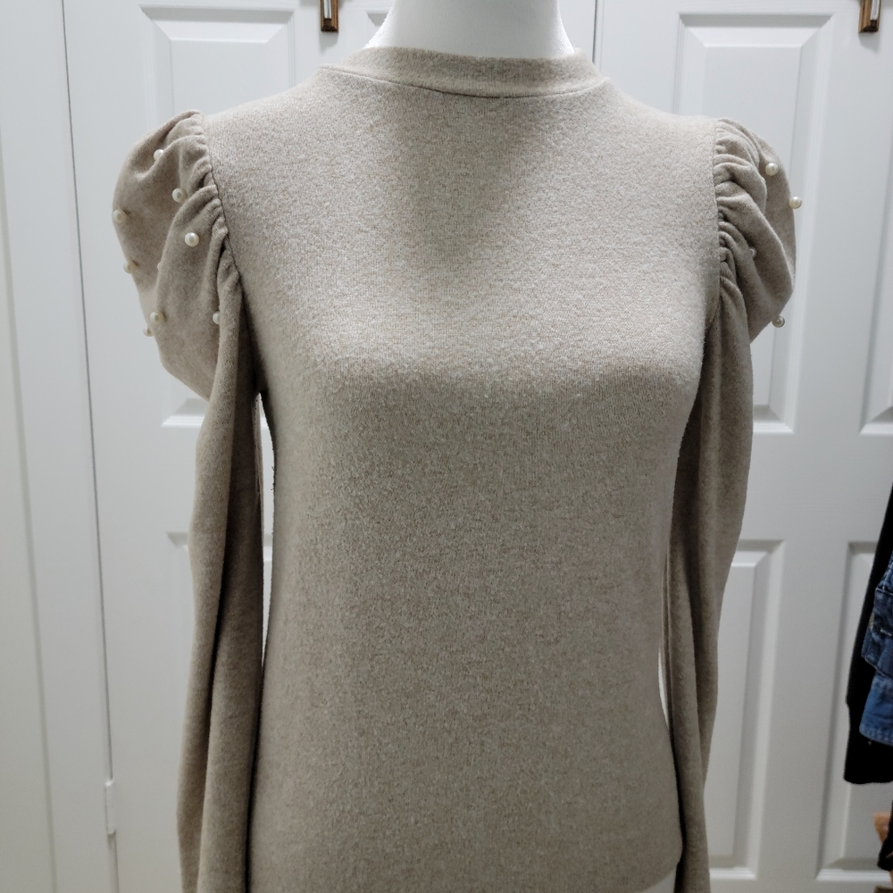 ZARA Women Soft Sweater With Puffed Sleeve and  Pearl's